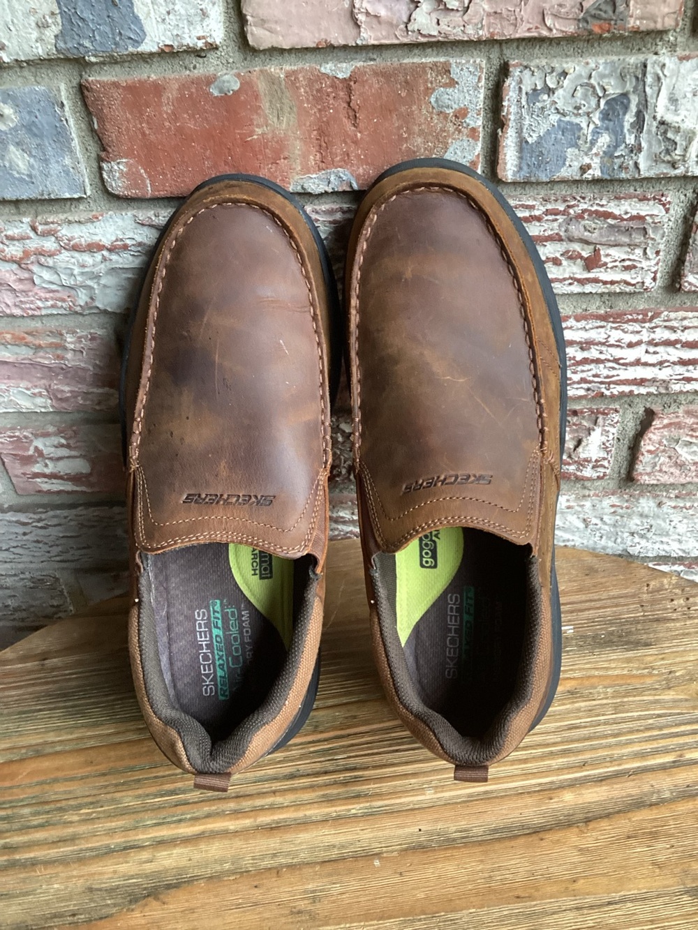 Skechers Men’s Brown Leather Slip-On Moccasin Loafers